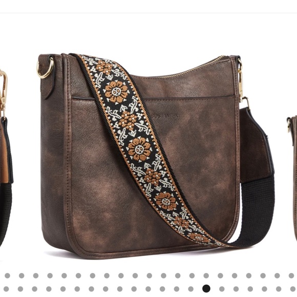 Premium Vegan Leather Coffee Brown Crossbody Purse with Guitar Strap - Picture 1 of 5